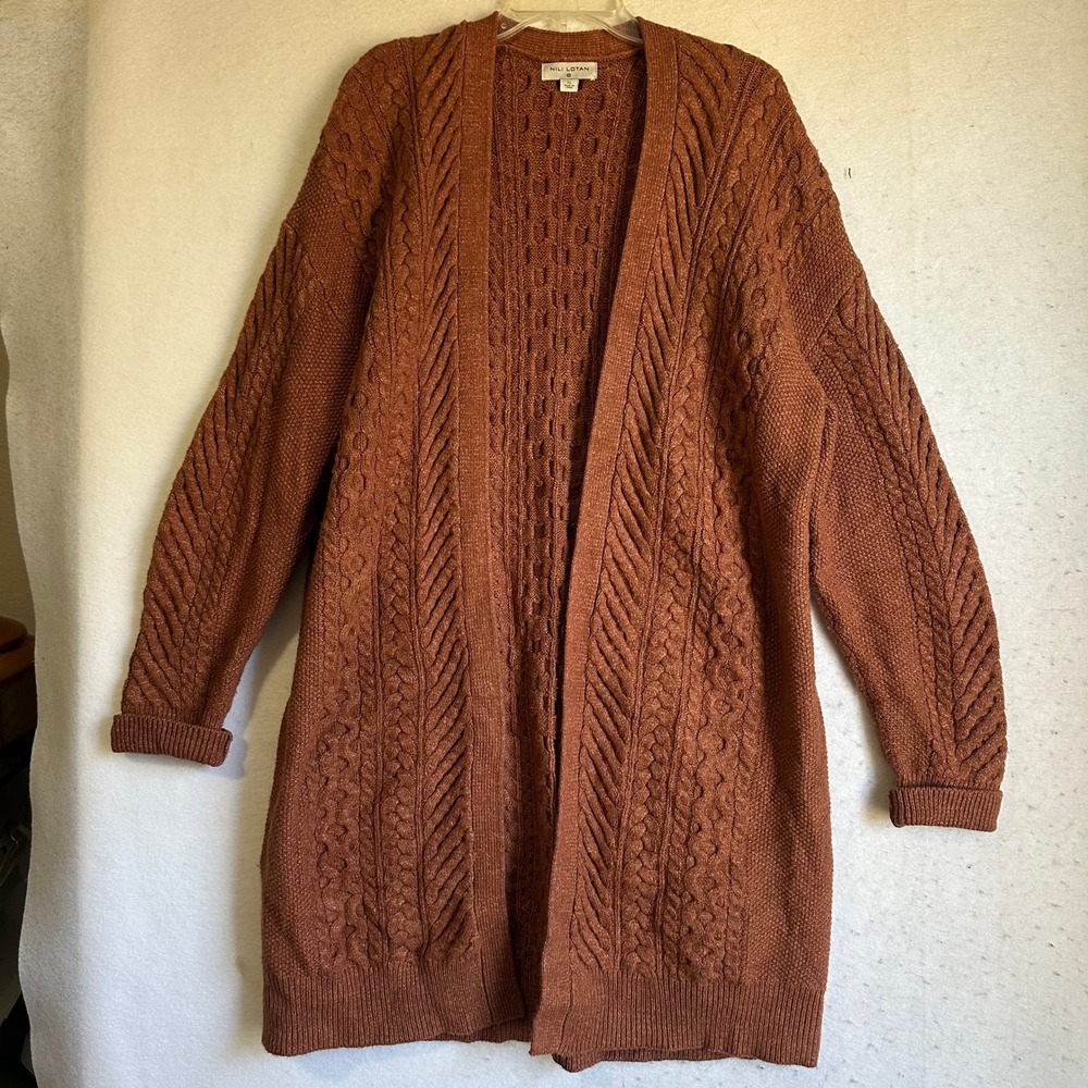 Nili Lotan x Target Rust Brown Cable Knit Long Cardigan Sweater XL